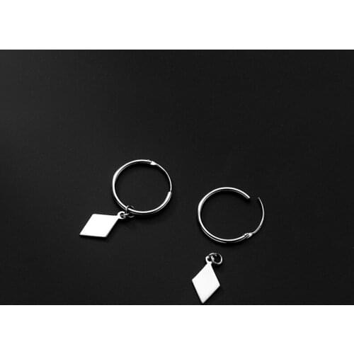 Real. 925 Sterling Silver Fine jewelry rhombus Geometric ear hoop huggie earrings Piercing C-M00087