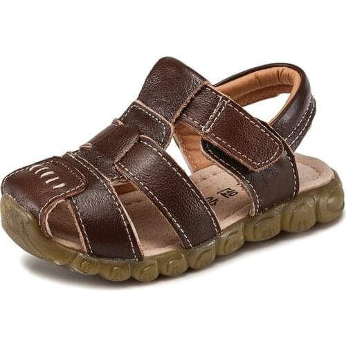 2021 Summer New Genuine Leather Baby Boys Sandals Kid Beach Shoes Toddler Girls Flat Sandals Slides Childrens Shoes