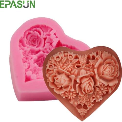 EPASUN Silicone Soap Mold Heart Rose Form Fondant Cake Chocolate Decorating Tool DIY Candle for Making Mould Handmade Craft