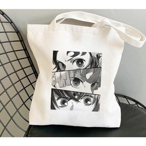 Shopper Shopping Bags Anime Demon Slayer Eco Daily Use Foldable Handbag Large Capacity Tote Bag Handbags Harajuku Shoulder Bags