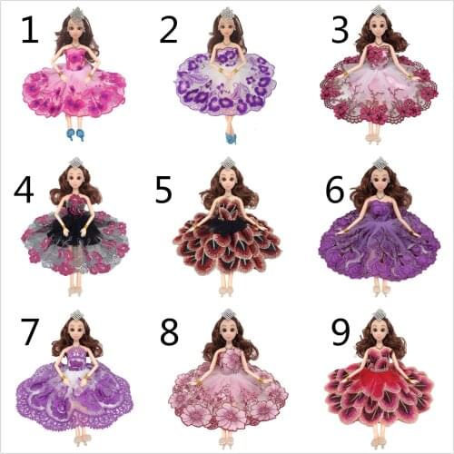 Assorted Color Dancing Costume Peacock Feather One-piece Dress Lace Dress For Barbie Doll 1/6 Fashion Clothes For 1/6 BJD Doll