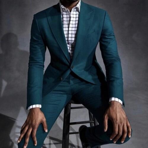 Dark Green Wedding Tuxedos Groom Suits For Men 2021 Slim Fit Prom Party Dinner Peaked Lapel (Jacket +Pants+Tie ) Business