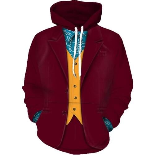 2019 Movie Joker Cosplay Arthur Fleck Joaquin Phoenix Hoodie Costume Pullover Coat Sweatshirt 3D Print Jacket Hooded Halloween