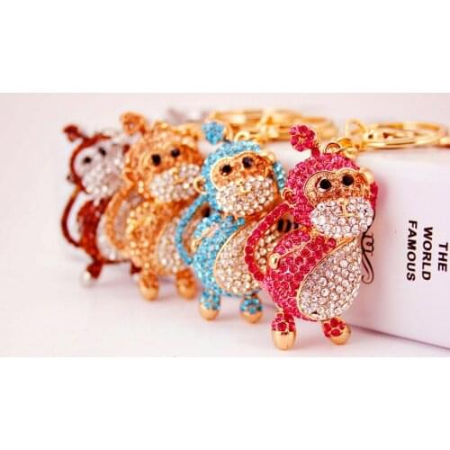 Creativity Lovely Crystal Inlaid Rhinestone Monkey Car Keyring Animal Key Chain Metal Pendant Best Friend Gift