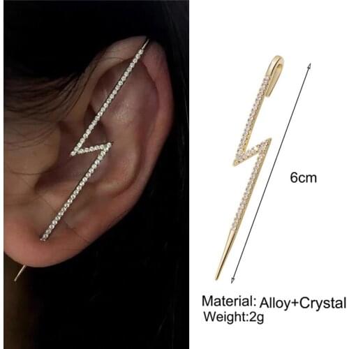 Bohemia New Ear Needle Wrap Crawler Hook Earrings For Women Auricle Diagonal Stud Brass Inlaid Zircon Piercing Earring Jewelry