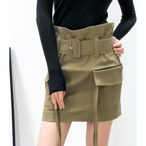 2019 Summer New Womens Skirt Retro Bag Hip High Waist Large Pocket Skirt Women