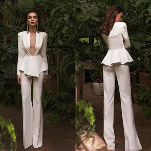 2020 Women Suits Evening Dresses Sexy Deep V Neck Long Sleeve Pant Suits Prom Gowns Party Wear платье для свадебной вечеринки