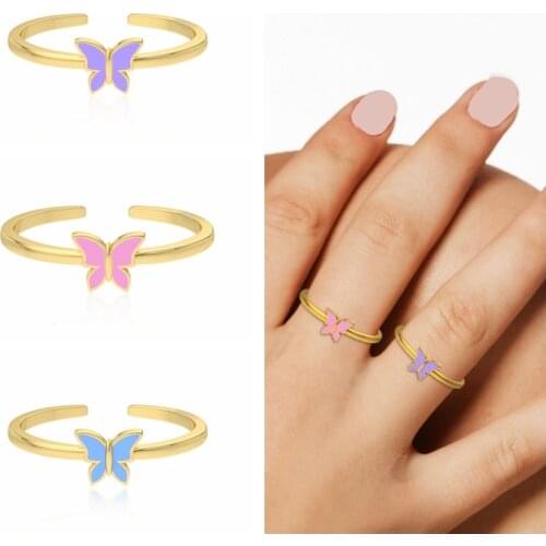 Viny Blue Purple Pink Butterfly Zircon Enamel Ring 925 Sterling Silver Luxury Jewelry Rings For Women Anillos Bague Bijoux 2021