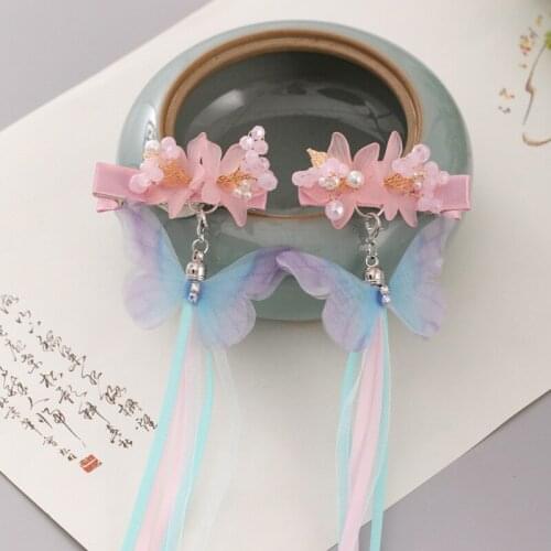 GETNOIVAS Romantic Girls Hair Jewelry 1Pair Super Fairy Hair Pin Butterfly Shape Cute Tassel Hair Clip Headdress Accessories SL