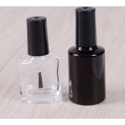 10ML 15ML Empty Nail Polish Bottle Cosmetic Containers Nail Glass Bottles With Brush Black Transparent Glass