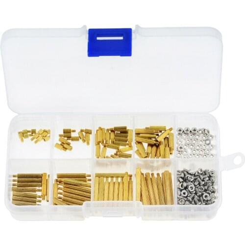 270PCS/BOX M2 Brass Hex Standoff Nut Spacing Screw Assortment Set Threaded Hollow Pillar PCB Motherboard Spacer M2*L+3mm