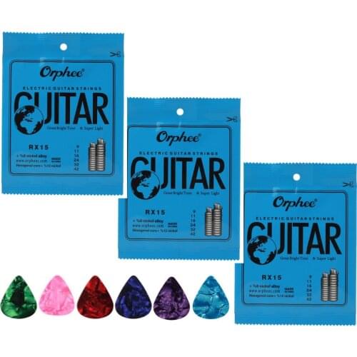 3 Sets Orphee Nickel Plated Steel Electric Guitar Strings (009-042) (010-046) (011-050) ,Free 6 Celluloid Guitar Picks