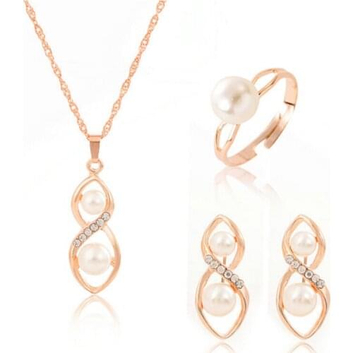 3 Pcs/Set Fashion Jewelry Set For Women Good Luck Luxury Crystal Imitation Pearl Women Jewelry Set Wedding Accessories Wholesale
