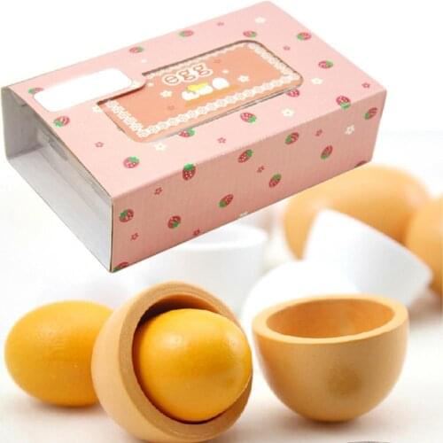6Pcs Wooden Simulation Eggs Yolk Food Kids Pretend Play Kitchen Cooking Toy Toddler Early Education Cognition Toys