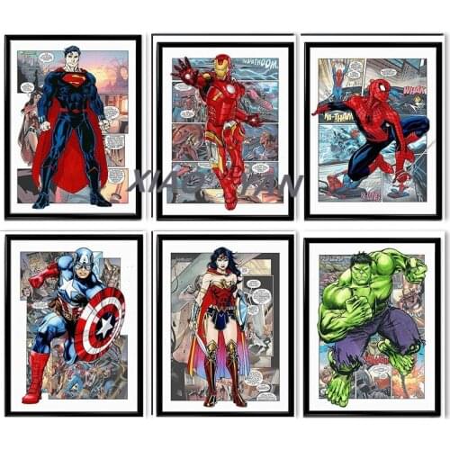 Captain America Iron Man Diamond Painting 5D DIY Full Diamond Embroidery Cross Stitch Kits Childrens Family Room Decoration