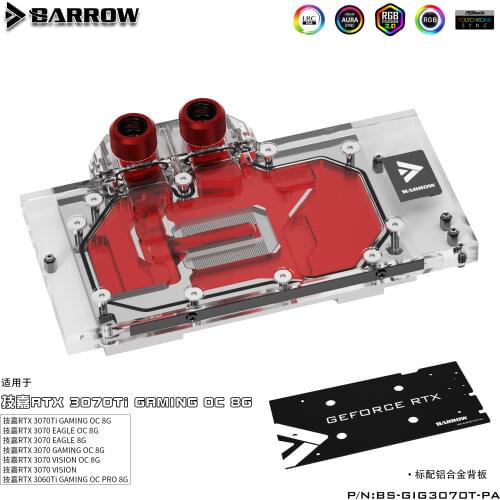 Barrow water block full coverage use for GIGABYTE RTX 3070TI GAMING OC 8G GPU card Copper Radiator 5V A-RGB BS-GIG3070T-PA