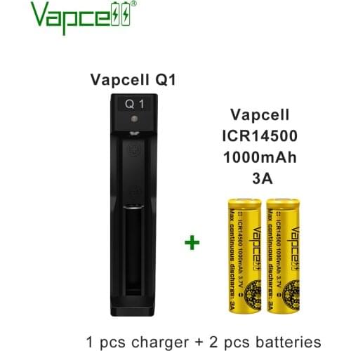 Free shipping Vapcell 14500 1000mah 3A battery and Q1 charger battery for flashlight