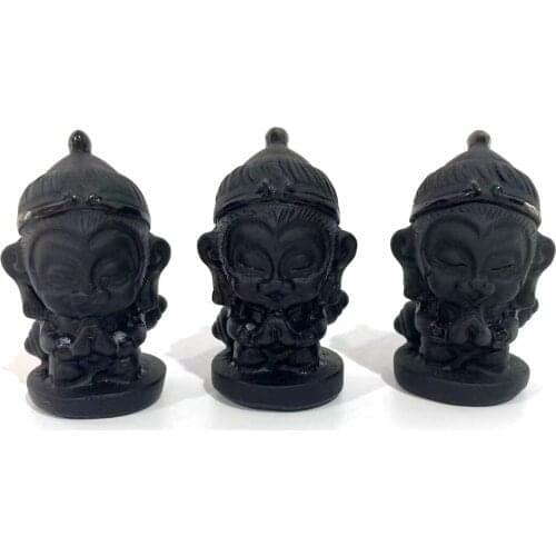 Free Shipping High Quality Naturel Black Obsidian Hand Crafted Cute Cartoon Monkey For Gift_XCG