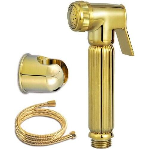 Free ship Gold brass Hand held bidet shattaf kit sprayer douche set with hose Bracket New