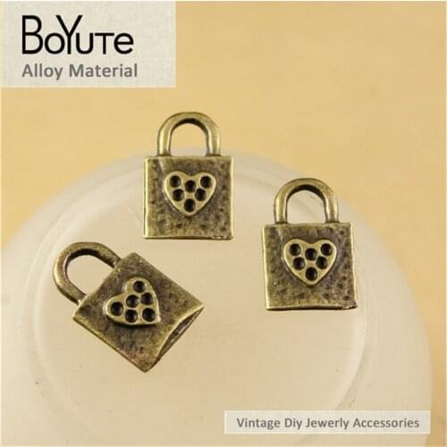 BoYuTe (50 Pieces /lot) 17*10MM Antique Bronze Plated Zinc Alloy Love Lock Charms Pendants for Jewelry Accessories Diy Handmade