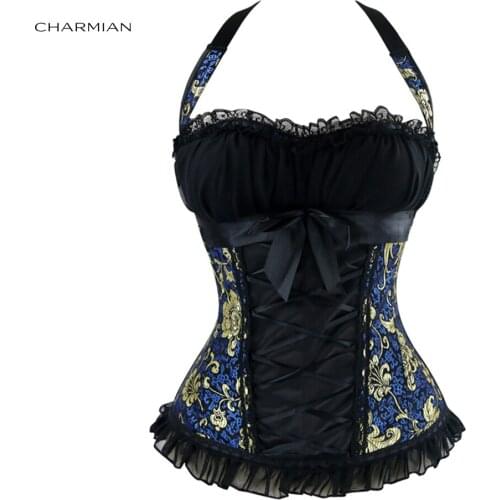 Charmian Womens Vintage Gothic Halter Overbust Corset Sexy Lace Victorian Retro Corsets and Bustiers Waist Trainer Shaper