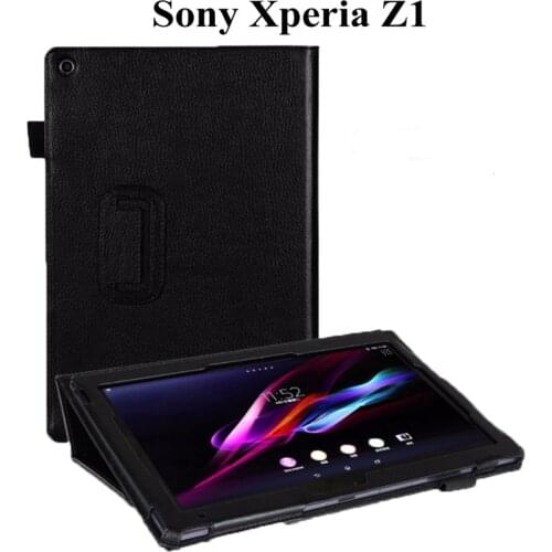 Litchi PU Leather Stand Case for Sony Xperia Z1 10.1 inch Tablet Flip PU Leather Stand Protective Funda Case+film+pen