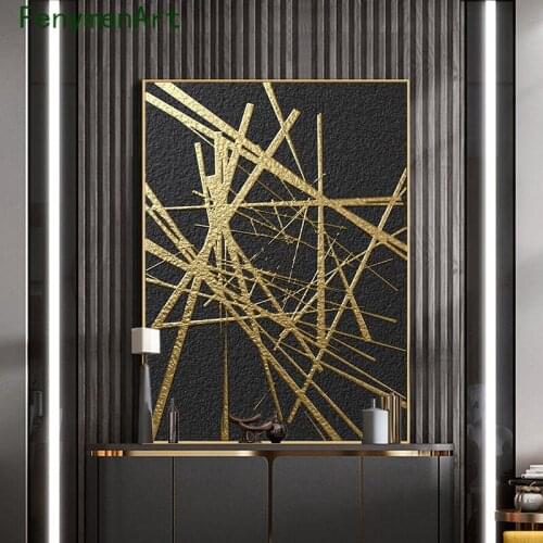 Decorative Paintings Gold Foil Lines Geometric Wall Posters and Prints Minimalist Canvas Pictures for Living Room Home Decor