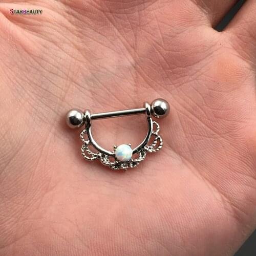 2 pcs/lot Cool White OPAL Piercing Nipple Ring 14G Septum Nose Piercing Women Opal Nipple Piercings Body Jewelry Pircing