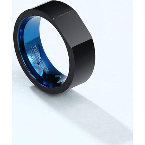 Somen New Arrival 8mm Tungsten Steel Blue Black Rectangular Ring for Men Mode Classique Wedding Bands