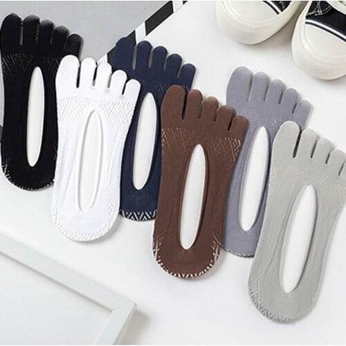 Summer Invisible Five Finger Socks Men Ultra-thin Non-Slip Mesh Breathable Elastic Solid Silk Sock With Toes