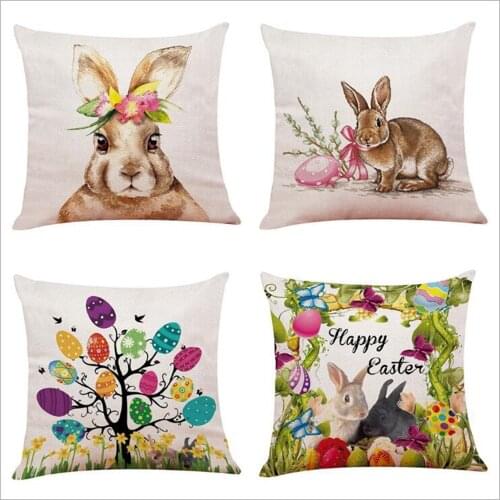 Liviorap Happy Easter Decorations For Home Bunny Easter Eggs Polyester Pillowcase 45*45Cm Party Decorations Easter Rabbit Decor