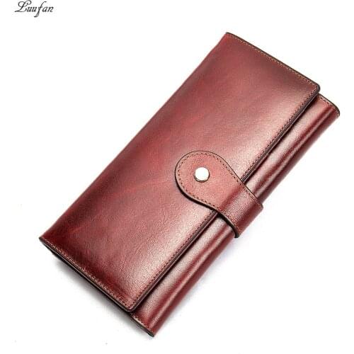 Luufan Genuine Leather Women Wallet Female Man Long Clutch Wallet Rfid Luxury Brand Money Bag Hasp Magic Zipper Coin Purse Red