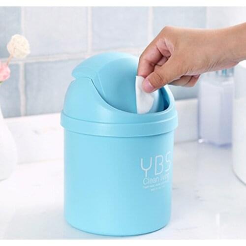 Mini Waste Bin Desktop Home Garbage Basket Table Trash Can Swing with Lid Creative Office Household Candy Color Trash Can