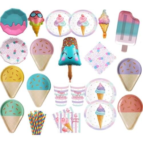 Ice Cream Cartoon Summer Theme Disposable Tableware Paper Plate Cup Wedding Decor Birthday Baby Shower Kids Favor Party Supplies
