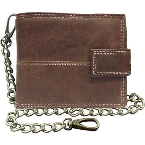 Mens Brown Bikers Wallet with 18 Inch Long Metal Chain to Hang