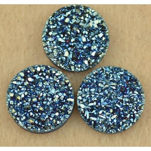 Natural Loose Gem Brazil Druzy Agate Stone Plating Lolite Light Blue Cabochons Round Crystal Cluster for DIY Jewelry Accessories