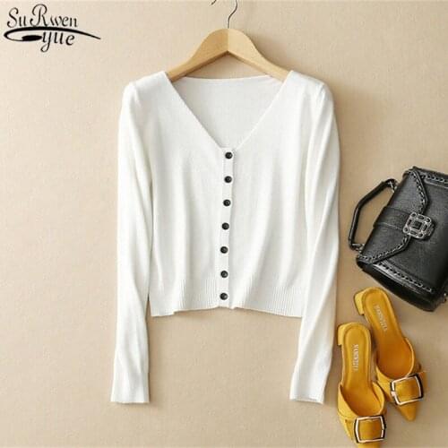 Solid Long Sleeve Sweater Women Spring Autumn Knitted Cardigan Short Slim Casual Preppy Singel Breasted Womens Jacket 11640