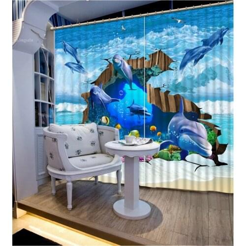 Ocean curtain dolphin curtains Curtain Decoration 3D Brief tree Curtains For Bedroom Living room Polyester Room