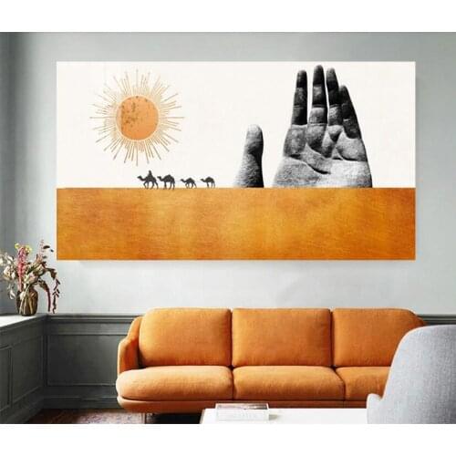 Landscape Wall Art Desert Huge Hand Print Marrakech Poster Camel Canvas Print Painting Wall Picture Living Room Moroccan Decor