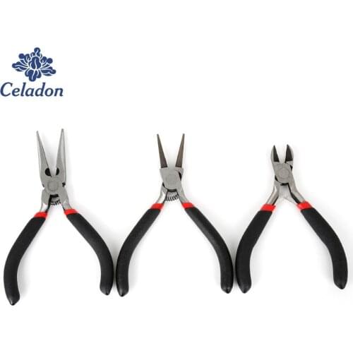 Hot Sale 3pcs/set Black Color Handle Pliers (Sharp nose&Double round&Diagonal Pliers) For DIY Jewelry Making Pliers Tool