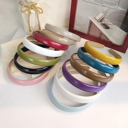 Women Girls Pu Leather Plain Sponge Hairband Headband Adult Hair Accessories
