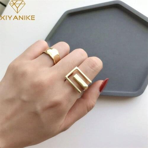 XIYANIKE 925 Sterling Silver Geometry INS Simple Ring Female Fashion Design Rectangular Hollow Flat Open Ring Jewelry
