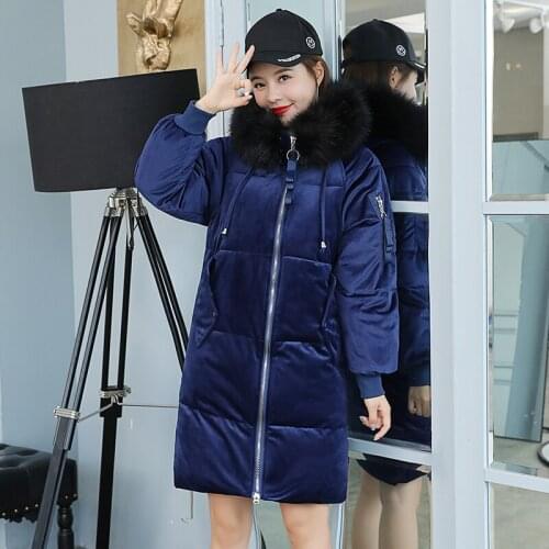 Velvet 2021 High Quality Winter Down Jacket For Women Hooded False Fur Warm Thicken Female Down Coat Long Loose Puffer Jackets