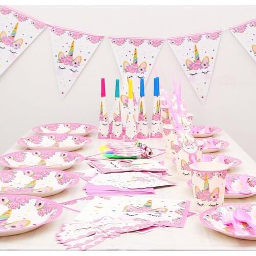 Rainbow Unicornio Disposable Tableware Unicorn Birthday Party Decorations Kids Baby Shower Table Decorations Unicorn Party Decor