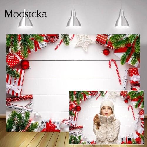 Christmas Wood Floor Portrait Photography Backdrop Gifts Bells Green Leaves Birthday Art Background Winter Still Life Photocall
