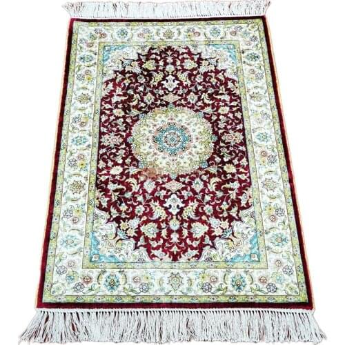 Seeykeep™ 2x3ft Silk Handknotted Oriental Rug With Central Medallion Floral Design Symbolizing Honour and Dignity-NY3016300