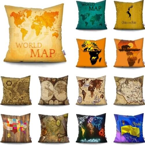 Super Soft Short Plush Cushion Cover Vintage Old Map Print Throw Pillowcase Car Sofa Home Decor Pillow Case housse de coussin