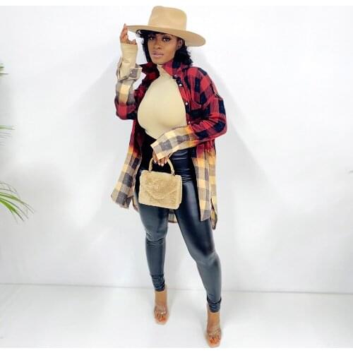 Ueteey New Shirt Casual Fashion Plasid Patchwork Women Long Shirt Coat