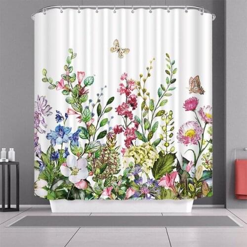 3D Flowers Landscape Theme Shower Curtains White Floral Plant Waterproof Bathtub Decor Cloth Curtain Set With Hooks Bath Screen