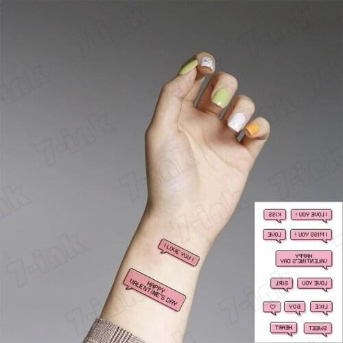 Waterproof TemporaryTatoo Sticker Couple Chat Box I Love U Letter Heart Art Tattoo Water Transfer Fake Flash Tatto for Man Women